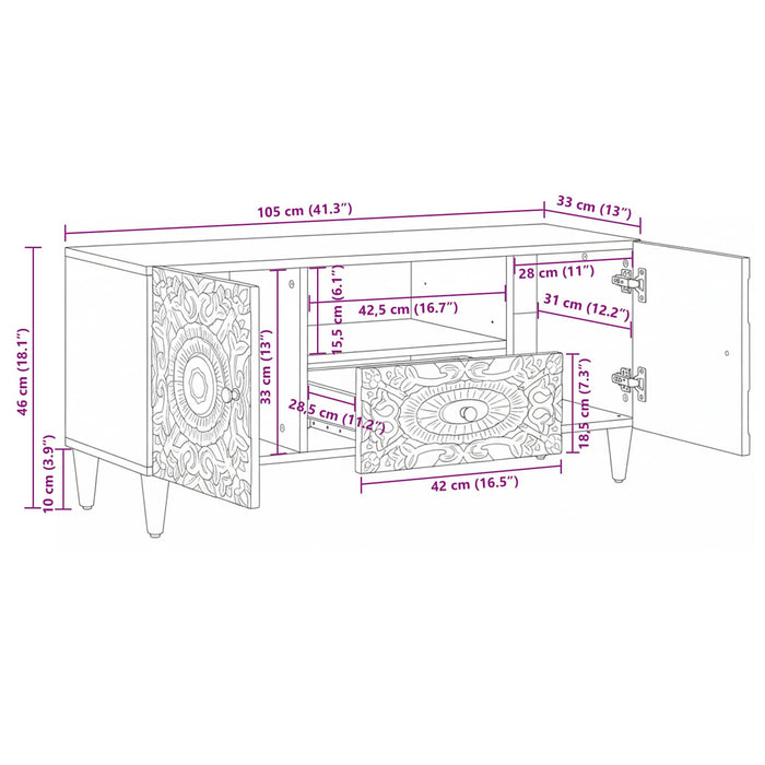 Cabinet TV cu sertar Alb 105 x 33,5 x 46 cm Lemn de mango solid - WALTI WALTI