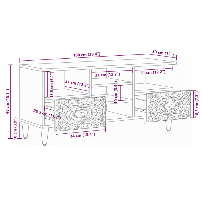 Cabinet TV cu sertar Alb 100 x 33,5 x 46 cm Lemn de mango solid - WALTI WALTI