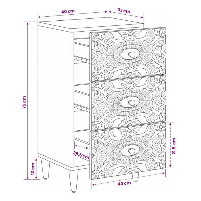 Bufet Alb 40 x 33,5 x 75 cm Lemn de mango solid WALTI