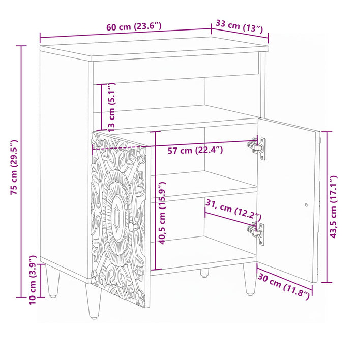 Bufet cu depozitare Alb 60 x 33,5 x 75 cm Lemn de mango solid - WALTI WALTI