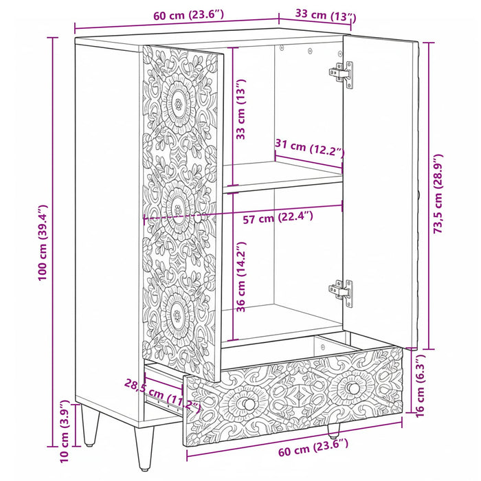 Șifonier Înalt Alb 60 x 33,5 x 100 cm Lemn de mango solid - WALTI WALTI