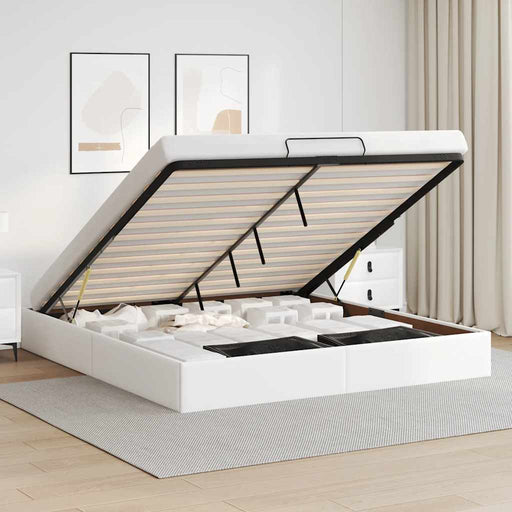 Cadru de pat otoman fără saltea alb 200x200cm piele artificială - WALTI WALTI