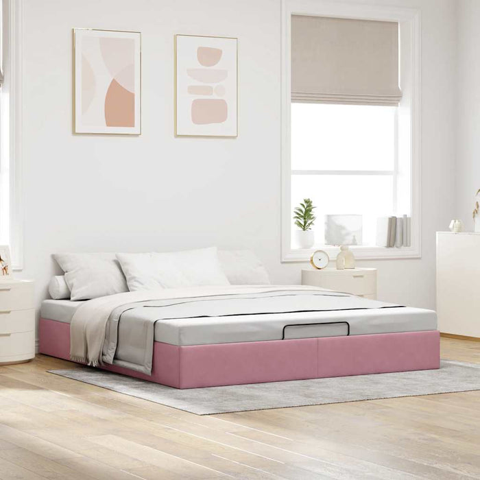 Cadru pat otoman fără saltea roz 160x200 cm catifea - WALTI WALTI