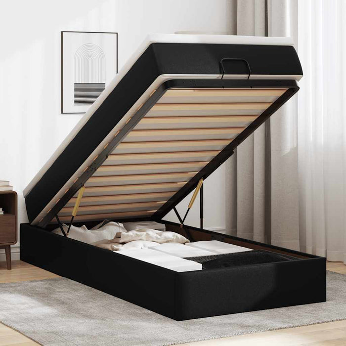 Cadru de pat otoman cu saltea neagră 80x200cm piele artificială - WALTI WALTI