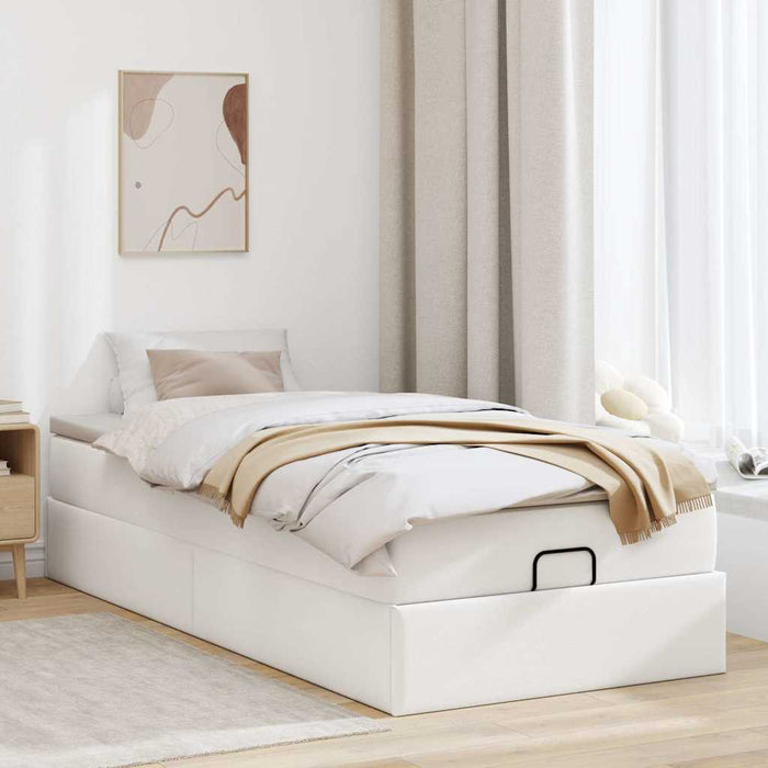 Cadru de pat otoman cu saltea alb 80x200cm piele artificială - WALTI WALTI