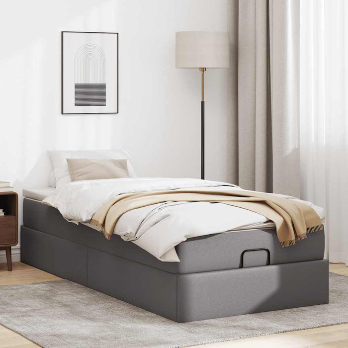 Cadru de pat otoman cu saltea gri 80x200cm piele artificială WALTI