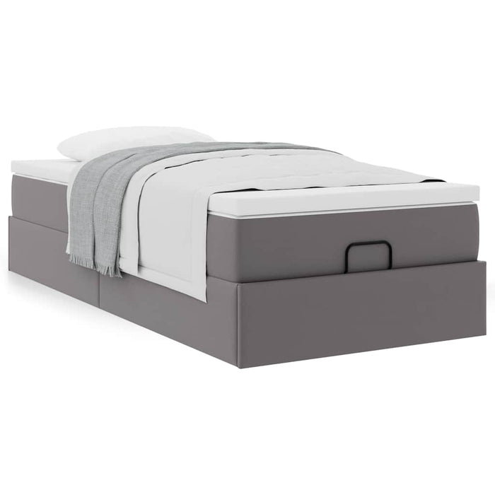 Cadru de pat otoman cu saltea gri 80x200cm piele artificială WALTI