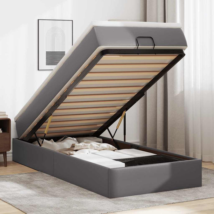Cadru de pat otoman cu saltea gri 80x200cm piele artificială WALTI