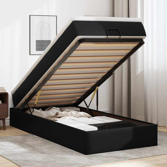 Cadru de pat otoman cu saltea neagră 90x190cm piele artificială - WALTI WALTI