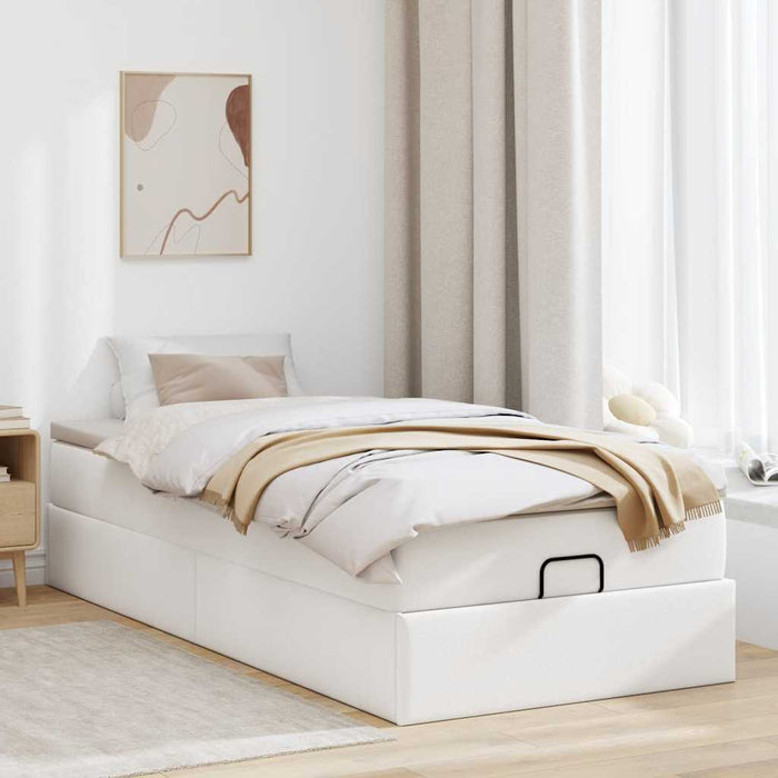 Cadru de pat otoman cu saltea alb 90x190cm piele artificială - WALTI WALTI