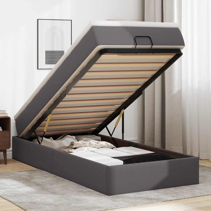 Cadru de pat otoman cu saltea gri 90x190cm piele artificială - WALTI WALTI