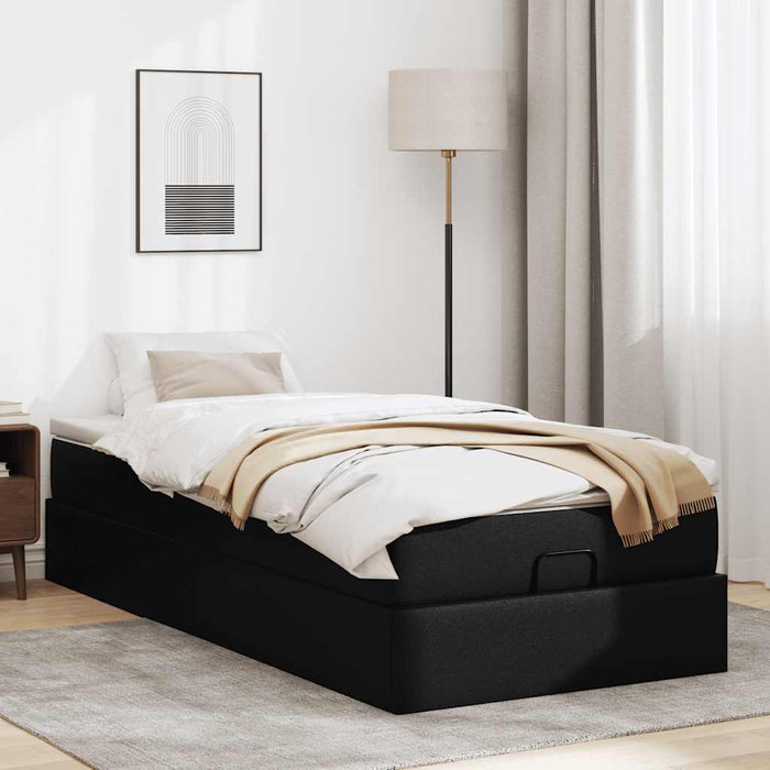 Cadru de pat otoman cu saltea neagră 90x200cm piele artificială - WALTI WALTI