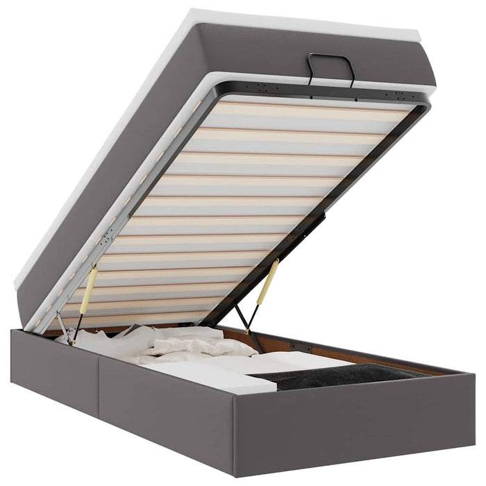 Cadru de pat otoman cu saltea gri 90x200cm piele artificială - WALTI WALTI