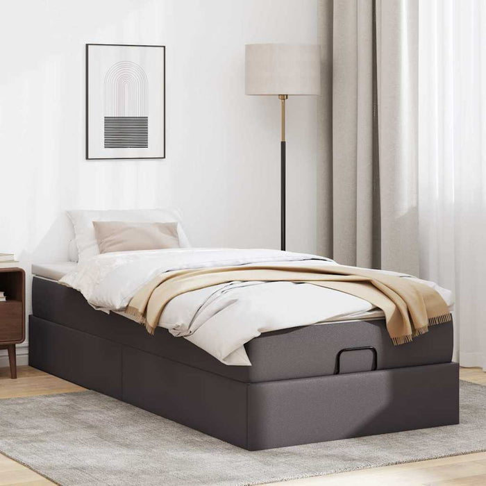 Cadru de pat otoman cu saltea gri 90x200cm piele artificială - WALTI WALTI