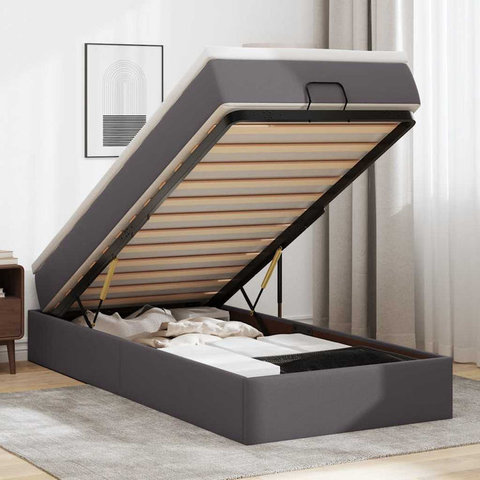 Cadru de pat otoman cu saltea gri 90x200cm piele artificială - WALTI WALTI