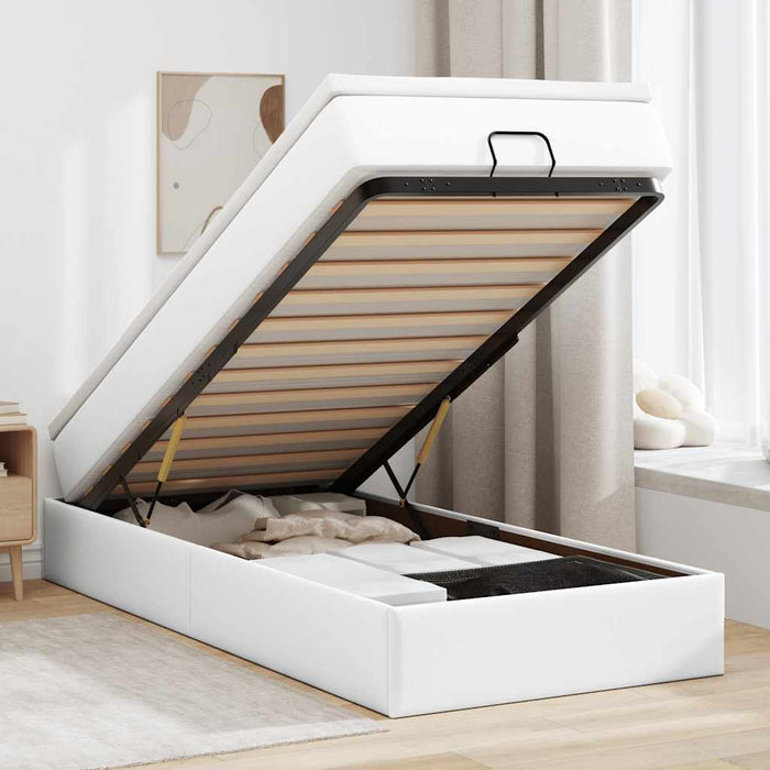 Cadru de pat otoman cu saltea alb 100x200cm piele artificială - WALTI WALTI