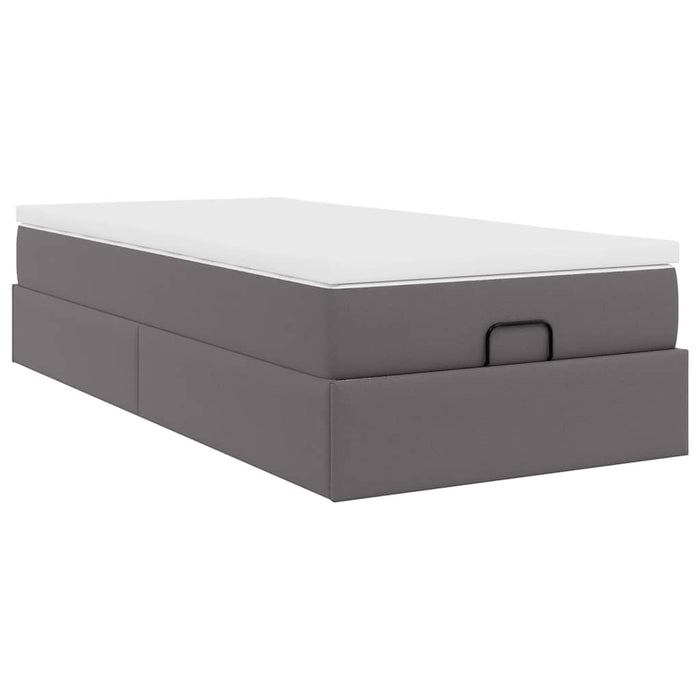 Cadru de pat otoman cu saltea gri 100x200cm piele artificială - WALTI WALTI