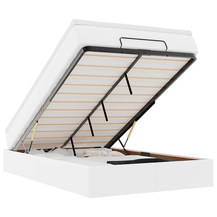 Cadru de pat otoman cu saltea alb 120x190 cm piele artificială - WALTI WALTI