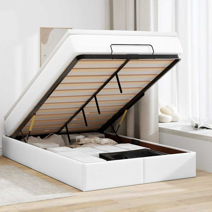 Cadru de pat otoman cu saltea alb 120x190 cm piele artificială - WALTI WALTI