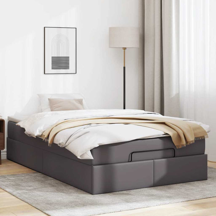 Cadru pat otoman cu saltea gri 120x190 cm piele artificială - WALTI WALTI