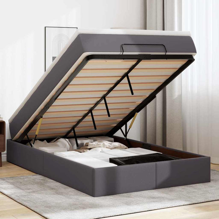 Cadru pat otoman cu saltea gri 120x190 cm piele artificială - WALTI WALTI