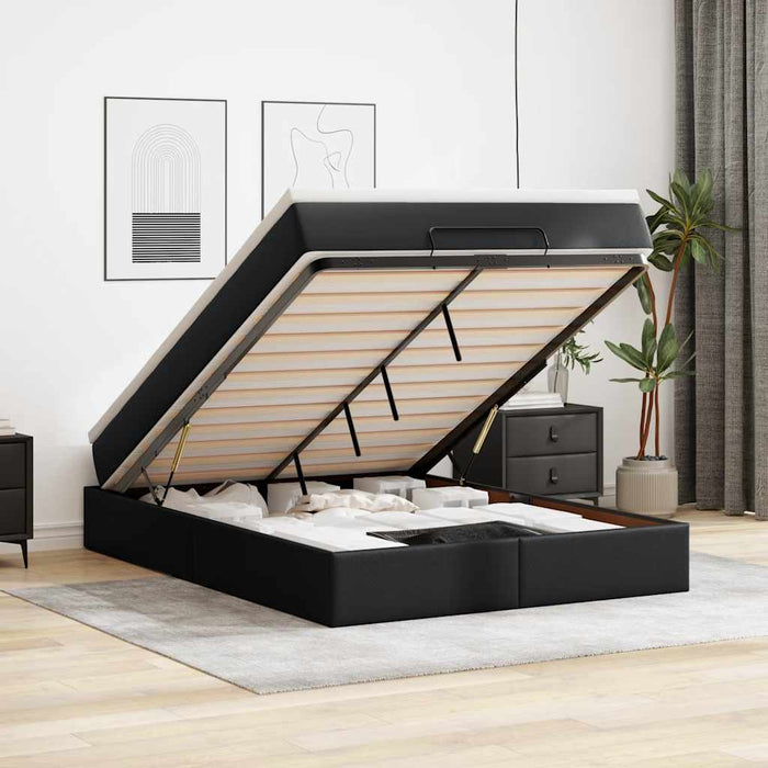 Cadru pat otoman cu saltea neagră 140x190cm piele artificială - WALTI WALTI