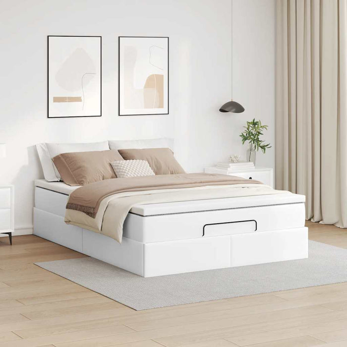 Cadru de pat otoman cu saltea alb 140x190 cm piele artificială - WALTI WALTI