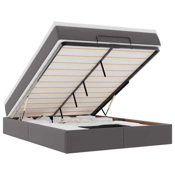 Cadru de pat otoman cu saltea gri 140x190cm piele artificială - WALTI WALTI