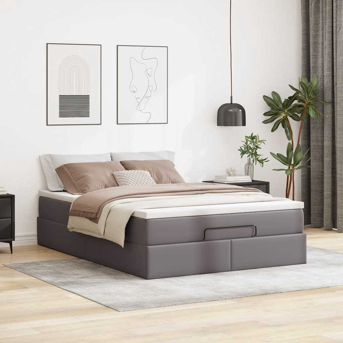 Cadru de pat otoman cu saltea gri 140x190cm piele artificială - WALTI WALTI