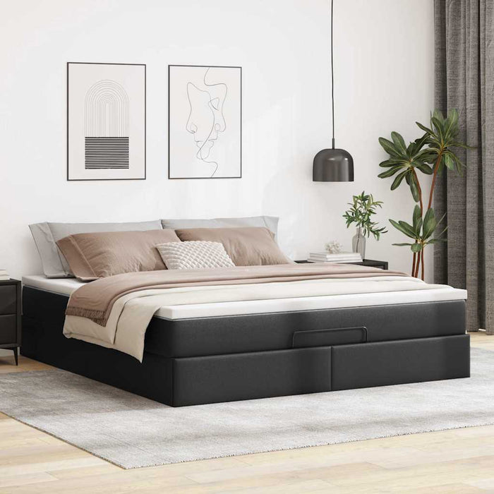 Cadru de pat otoman saltea neagră 160x200cm piele artificială - WALTI WALTI