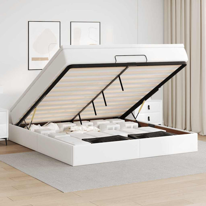 Cadru de pat otoman cu saltea alb 160x200cm piele artificială - WALTI WALTI