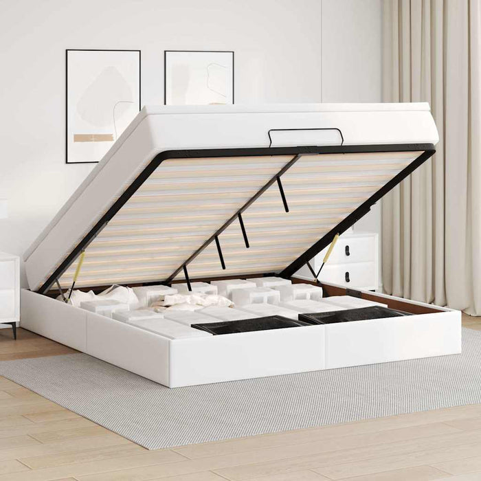 Cadru de pat otoman cu saltele alb 180x200cm piele artificială - WALTI WALTI
