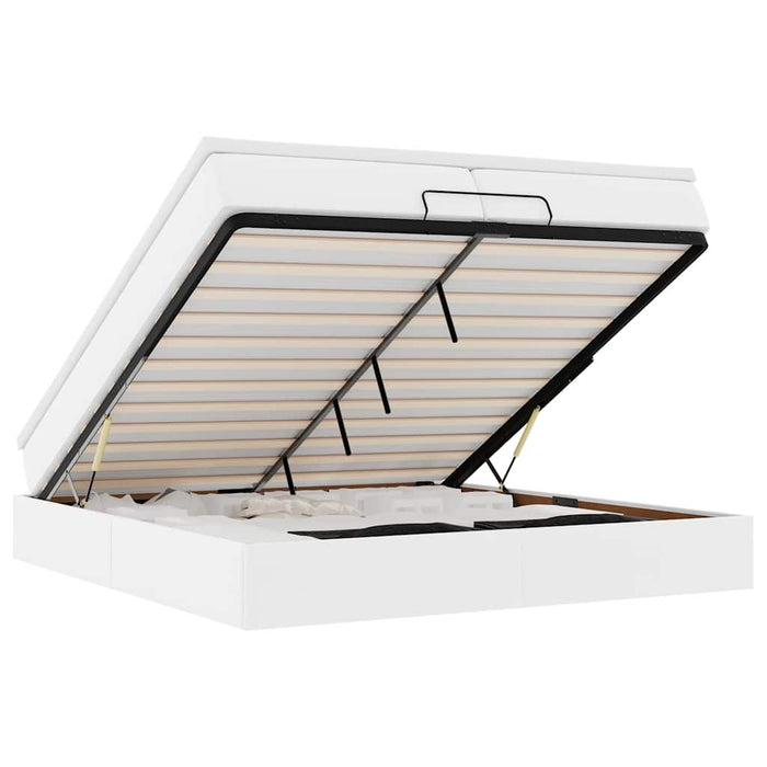 Cadru de pat otoman cu saltele alb 200x200cm piele artificială - WALTI WALTI