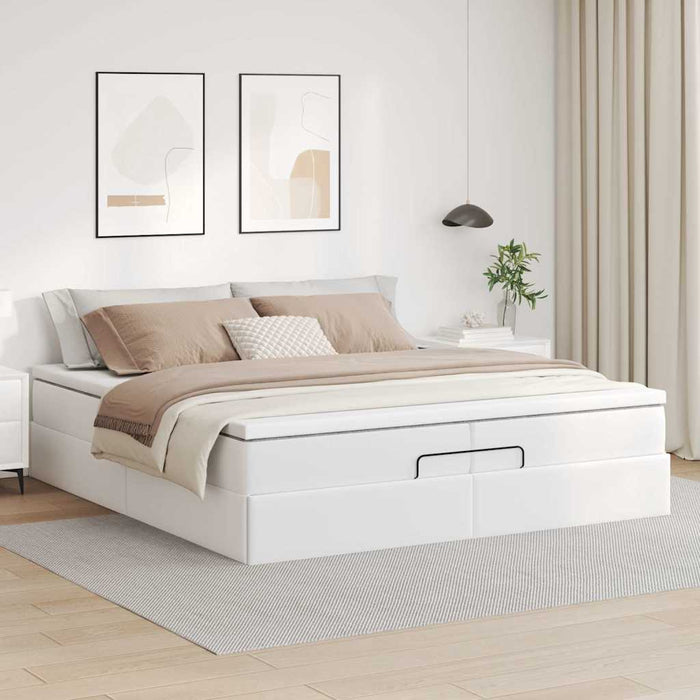 Cadru de pat otoman cu saltele alb 200x200cm piele artificială - WALTI WALTI