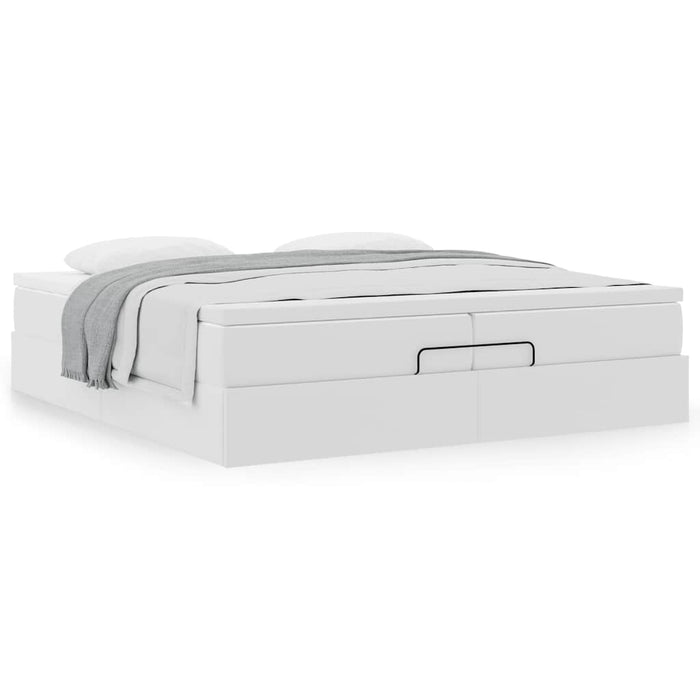 Cadru de pat otoman cu saltele alb 200x200cm piele artificială - WALTI WALTI
