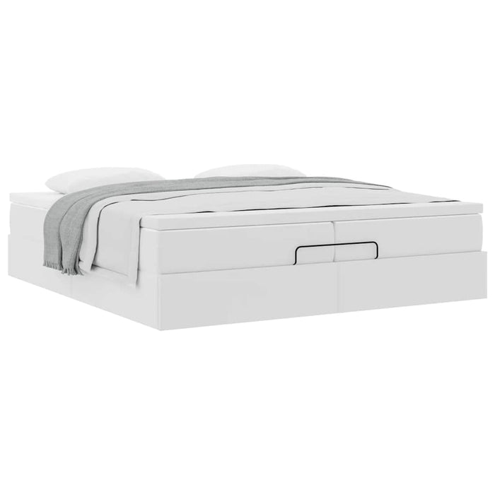 Cadru de pat otoman cu saltele alb 200x200cm piele artificială - WALTI WALTI