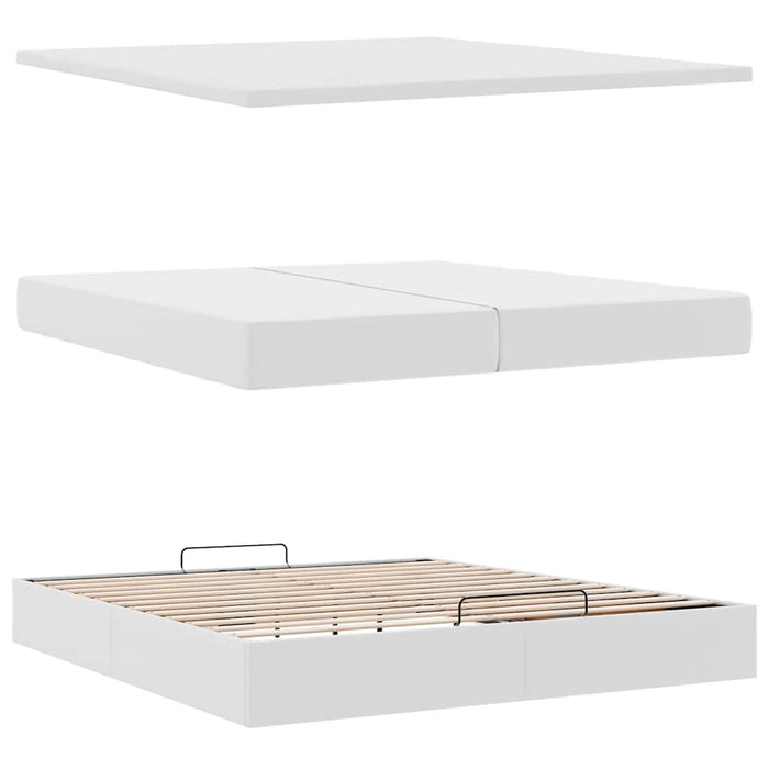 Cadru de pat otoman cu saltele alb 200x200cm piele artificială - WALTI WALTI