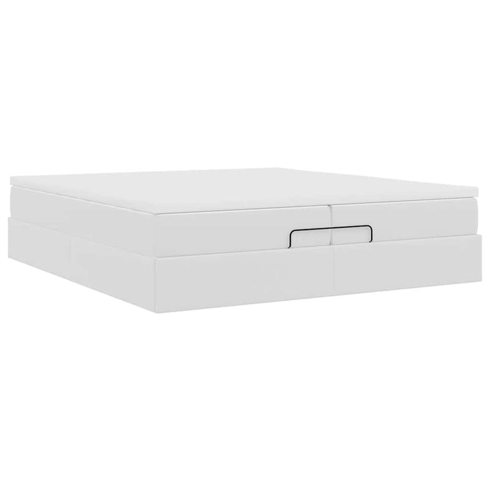 Cadru de pat otoman cu saltele alb 200x200cm piele artificială - WALTI WALTI