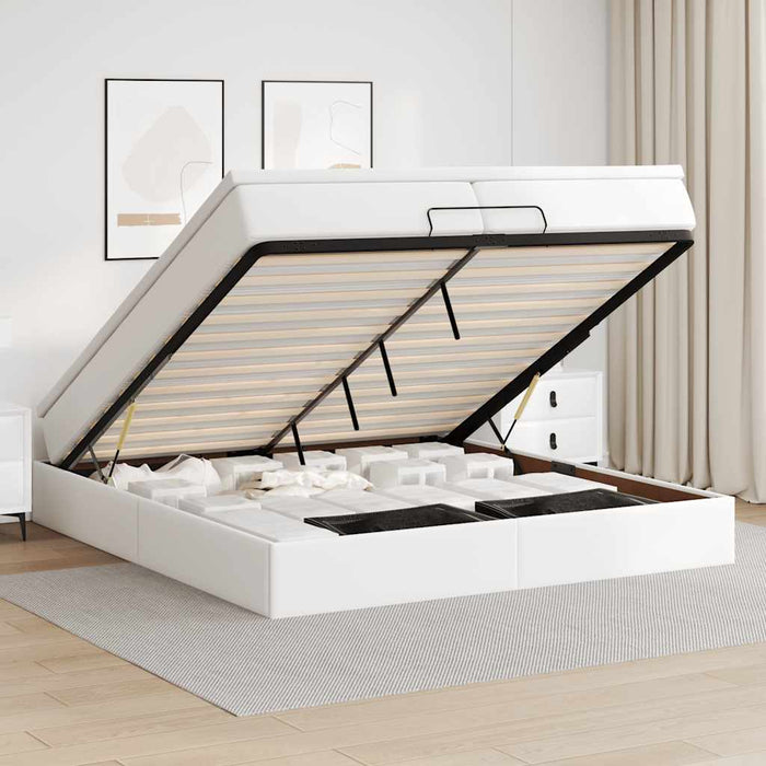 Cadru de pat otoman cu saltele alb 200x200cm piele artificială - WALTI WALTI