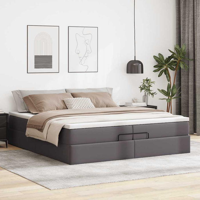 Cadru de pat otoman cu saltele Gri 200x200cm piele artificială - WALTI WALTI