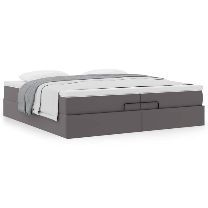 Cadru de pat otoman cu saltele Gri 200x200cm piele artificială - WALTI WALTI