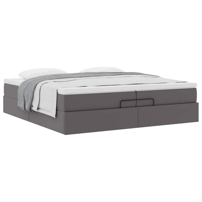 Cadru de pat otoman cu saltele Gri 200x200cm piele artificială - WALTI WALTI