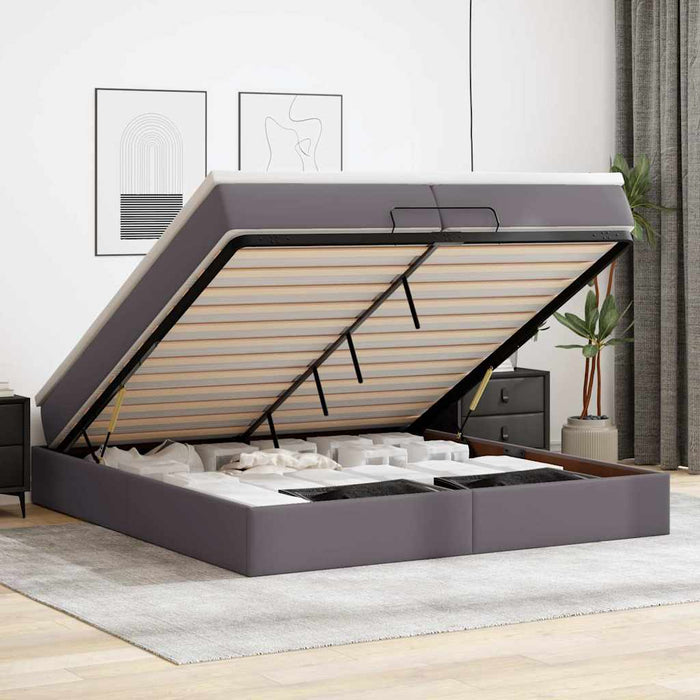 Cadru de pat otoman cu saltele Gri 200x200cm piele artificială - WALTI WALTI
