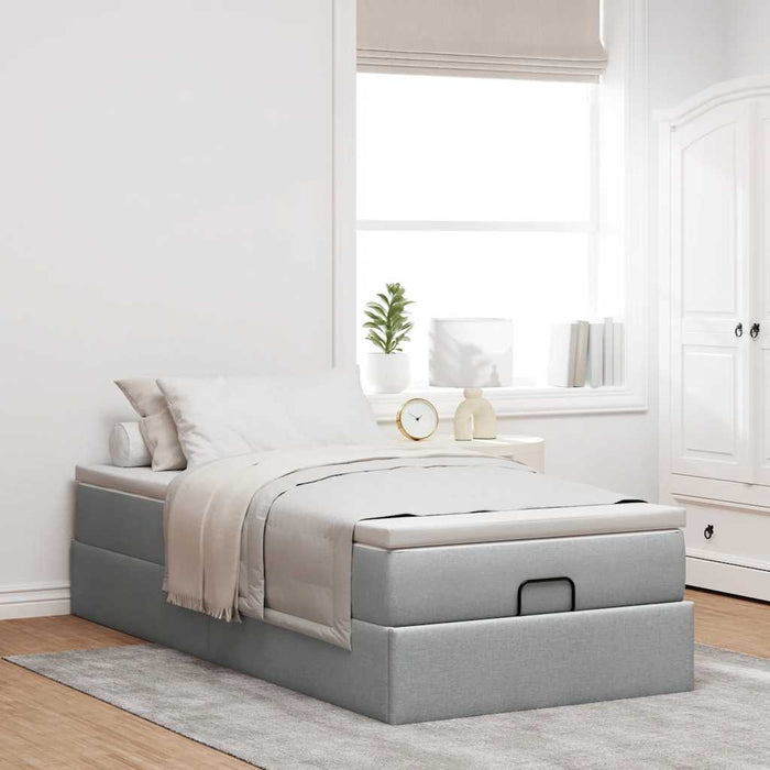 Cadru pat otoman cu saltea țesătură gri deschis 90x200cm - WALTI WALTI