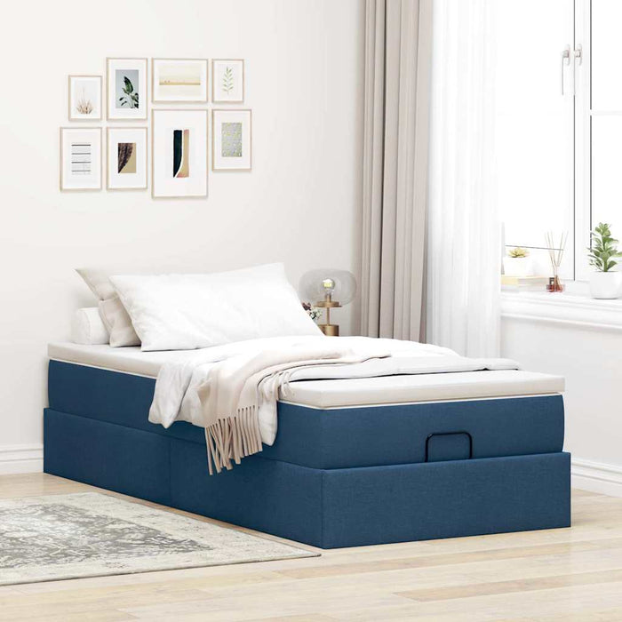 Cadru de pat otoman cu saltea țesătură albastră 90x200cm WALTI
