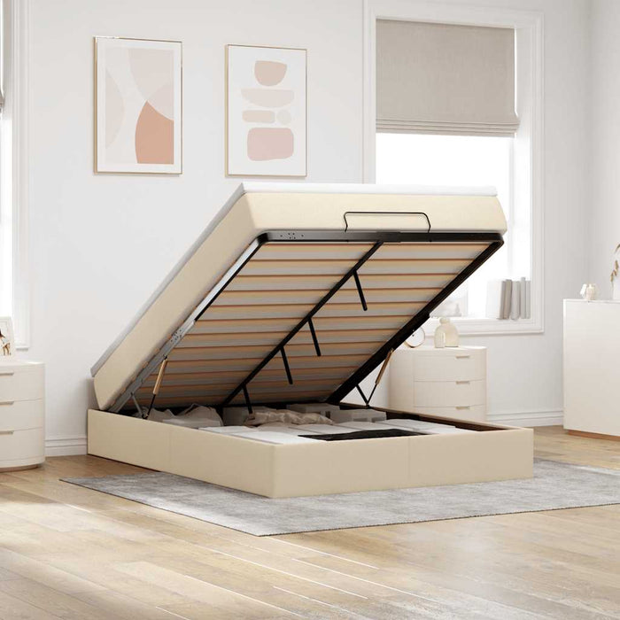 Cadru de pat otoman cu saltea crem 140x190cm stofa - WALTI WALTI