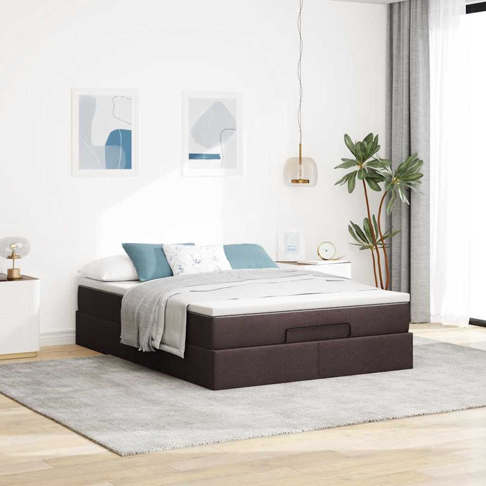 Cadru de pat otoman cu saltea țesătură maro închis 140x200 cm WALTI