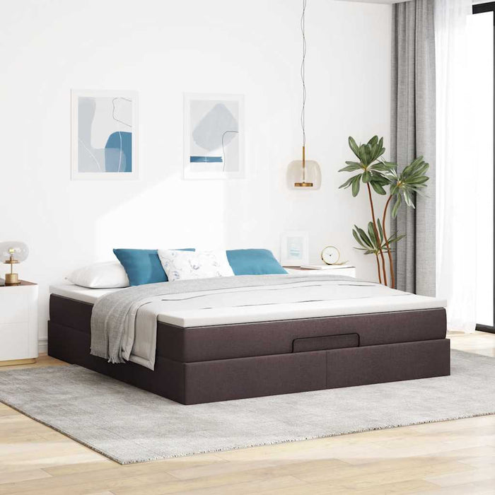 Cadru de pat otoman cu saltea țesătură maro închis 160x200cm WALTI