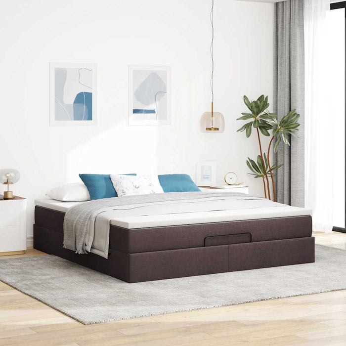 Cadru de pat otoman cu saltea țesătură maro închis 180x200 cm WALTI