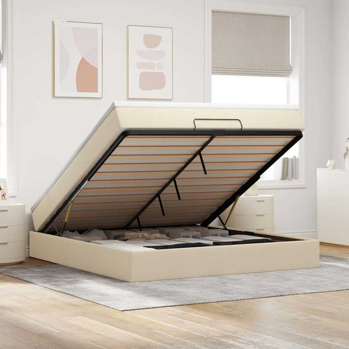 Cadru de pat otoman cu saltea crem 180x200cm stofa - WALTI WALTI
